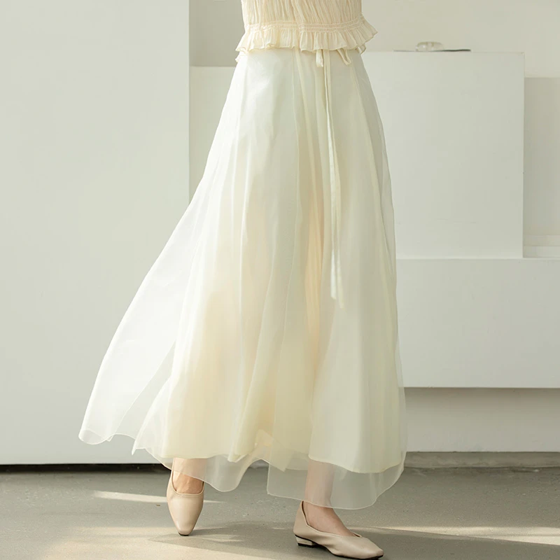 初蝉国风仙气飘逸纱裙长裙女新款复古百搭显瘦中式半身裙230215-N