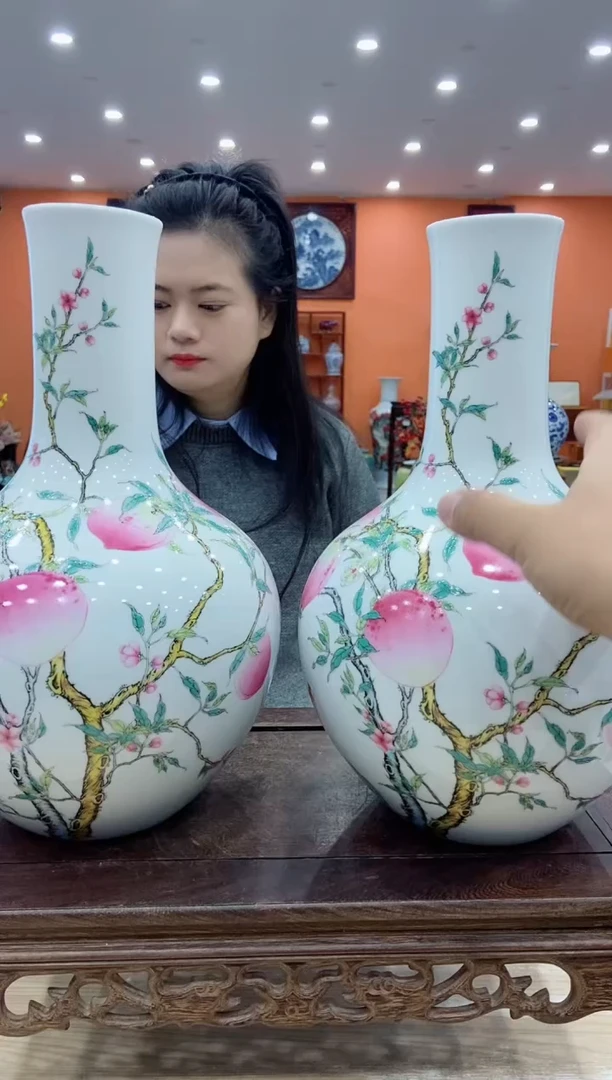 【闪购商品】摆件五福九桃天球瓶2个+旋转底座