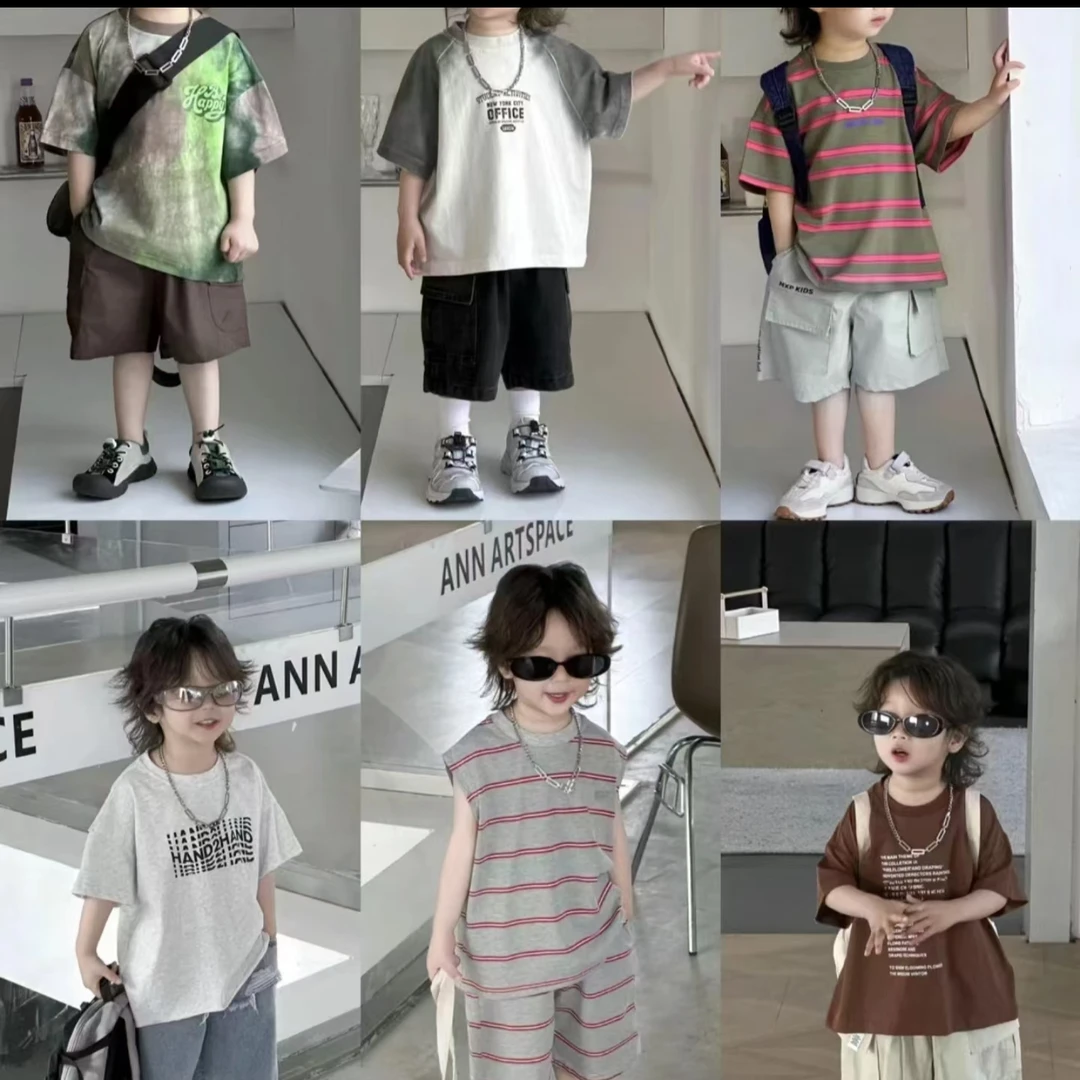 2025新款韩版百搭休闲时尚洋气童装短袖T短裤【001-200】