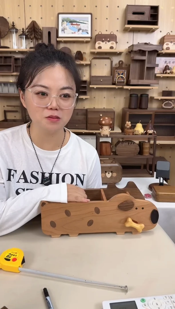 木北美黑胡桃小猫小狗隔断笔筒