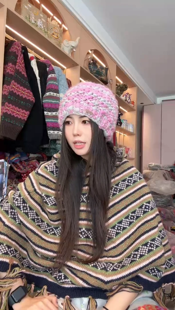 羊毛粉色马海毛编织帽