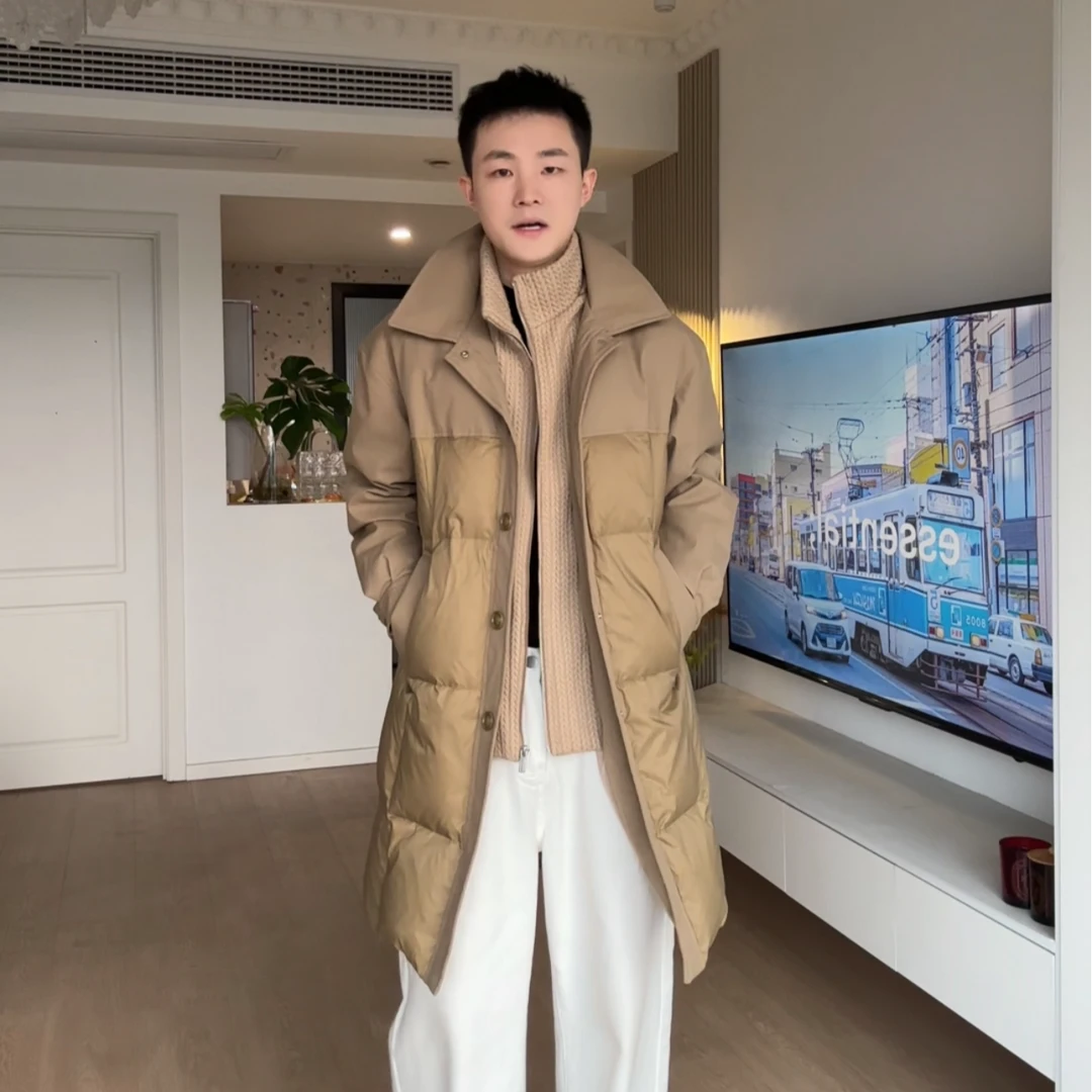 【City系列·挪威】粗花呢针织拼接羽绒服男款中长款