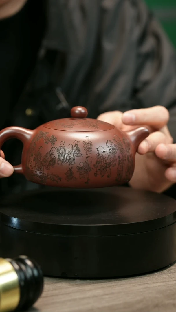 茶壶紫砂刘*松H2465陆建平龙血砂童趣半月