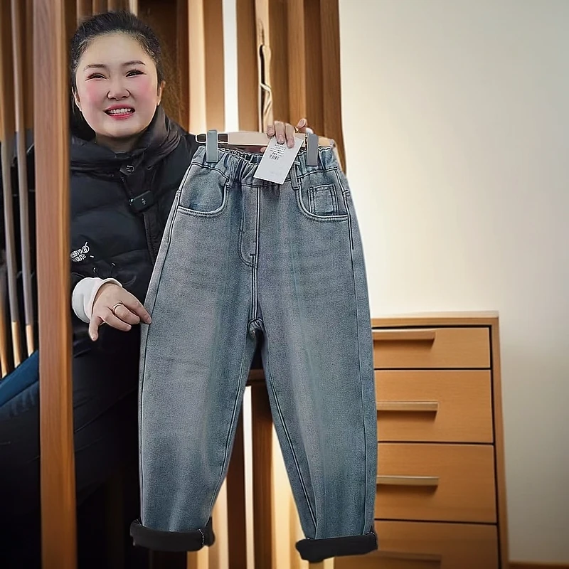 412302《现》优选韩版儿童休闲舒适洋气洋气加绒牛仔裤