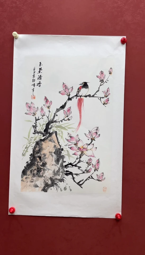 国画纯手绘四尺三开花鸟