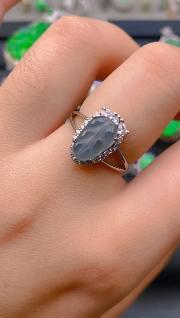 【闪购商品】翡翠戒指银S925镶嵌天然A货翡翠1