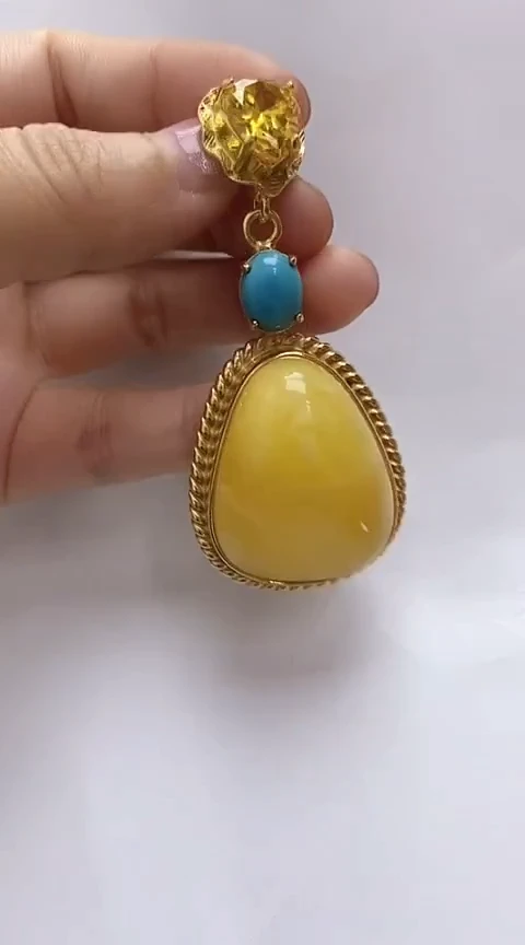 【闪购商品】琥珀裸石银S925镶嵌蜜蜡吊坠