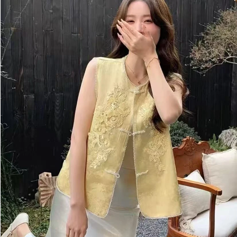 夏季新中式高级重工钉珠气质马甲外穿背心