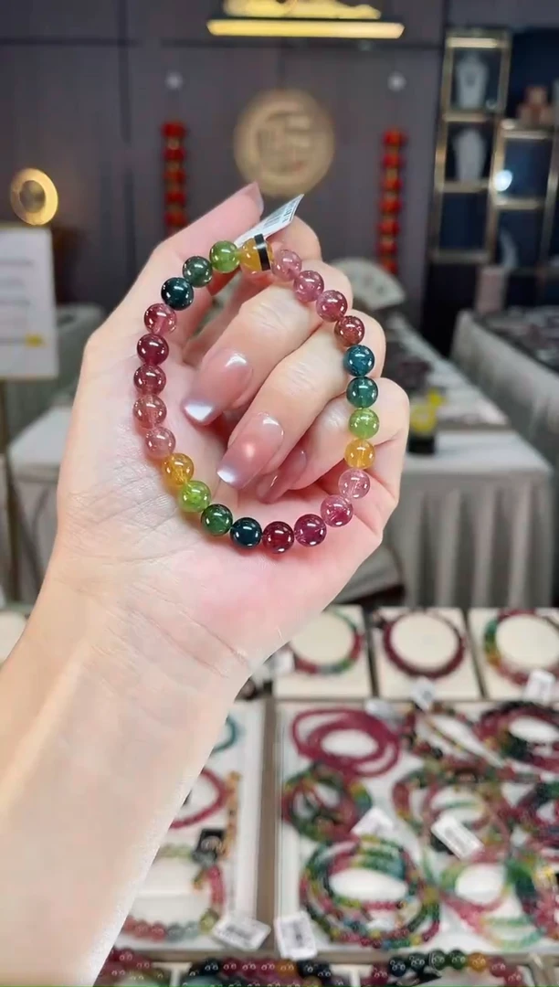 未镶嵌冰透体老矿碧玺色标彩虹单圈手串7mm+碧玺hon多样性发一条