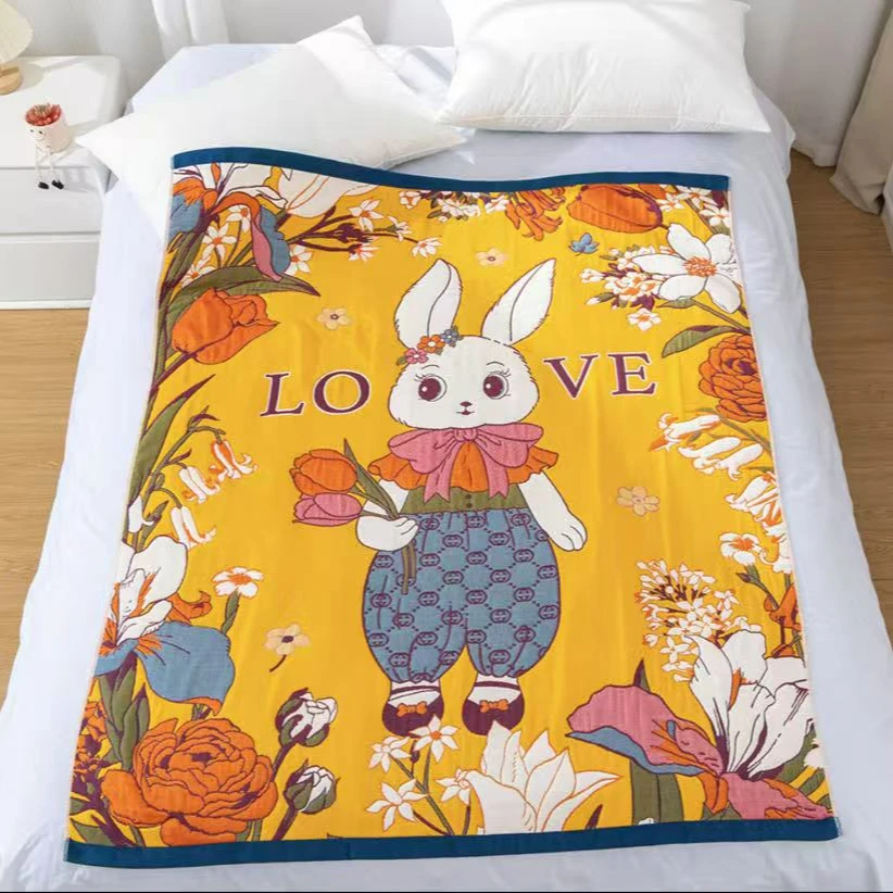 【温暖居家】棉纱面包被盖毯120x150cm-古奇兔