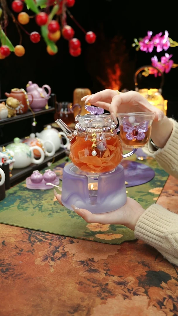 【闪购商品】紫色温茶台+茶壶+链子+杯子