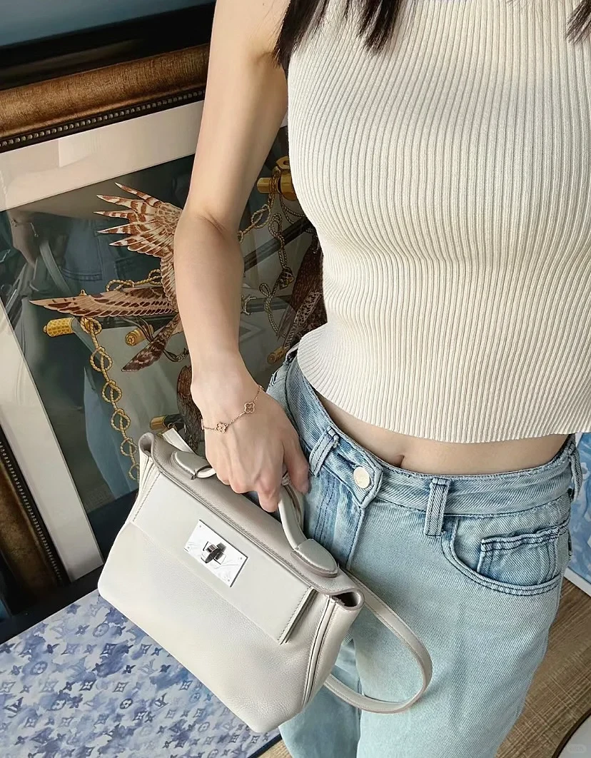 微瑕轻奢百搭腊线手缝进口EV小牛皮2424mini斜挎单肩包包21CM