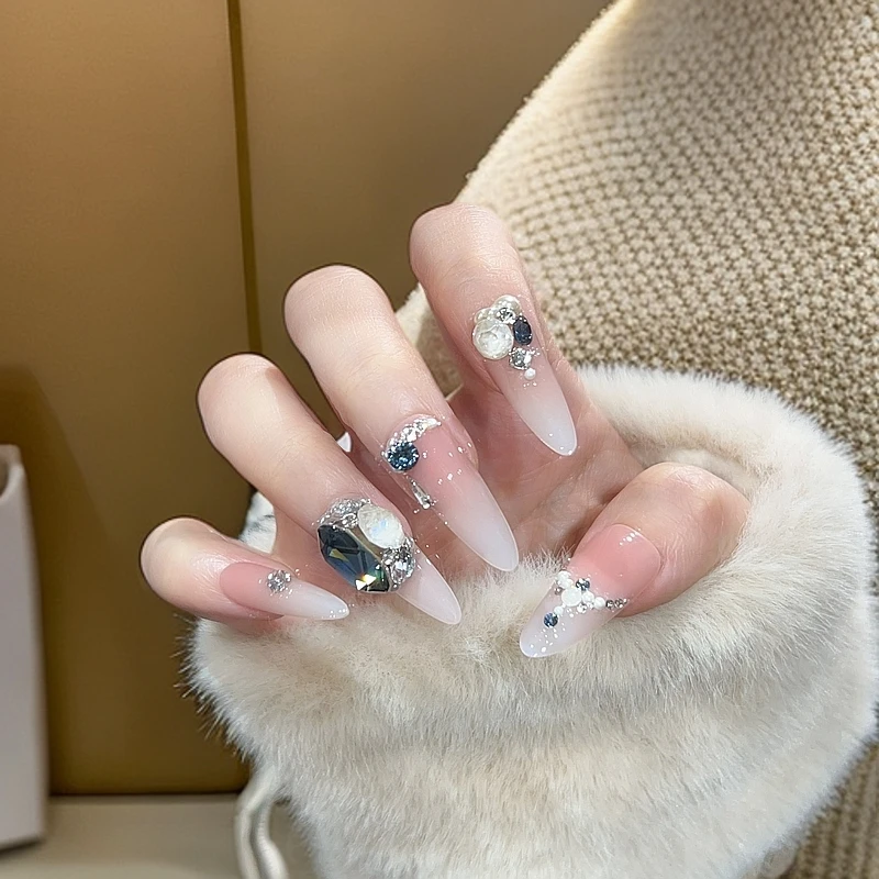 本宫指义【深蓝岛屿/施华】H22穿戴甲纯手工 底色：国风5反渐变