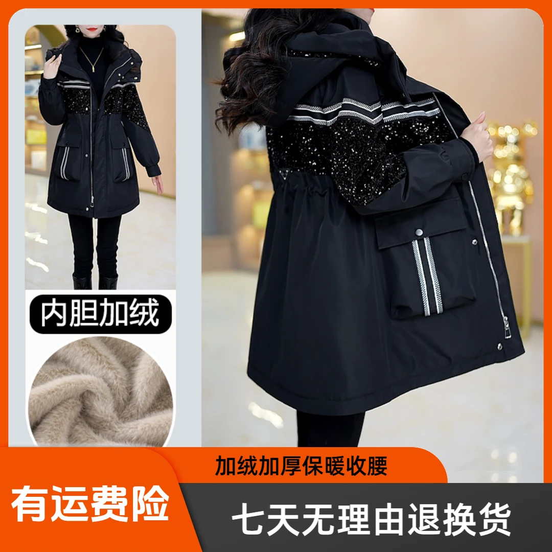 现货发【加绒加厚】23800气质时尚大气减龄收腰显瘦派克服M-4XL