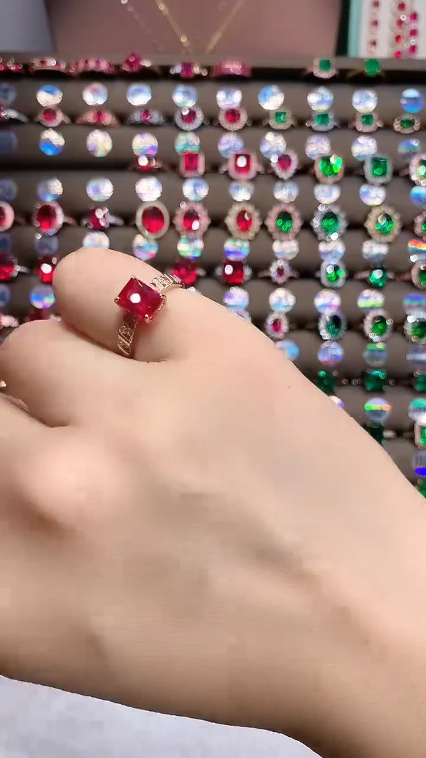 【闪购商品】红宝石戒指银S925镶嵌玫瑰金6.8