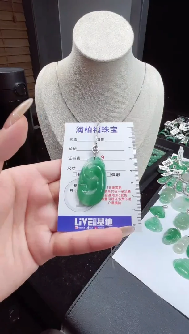 吊坠(赠链)银S925镶嵌石英质玉（非洲翠）30.168如意