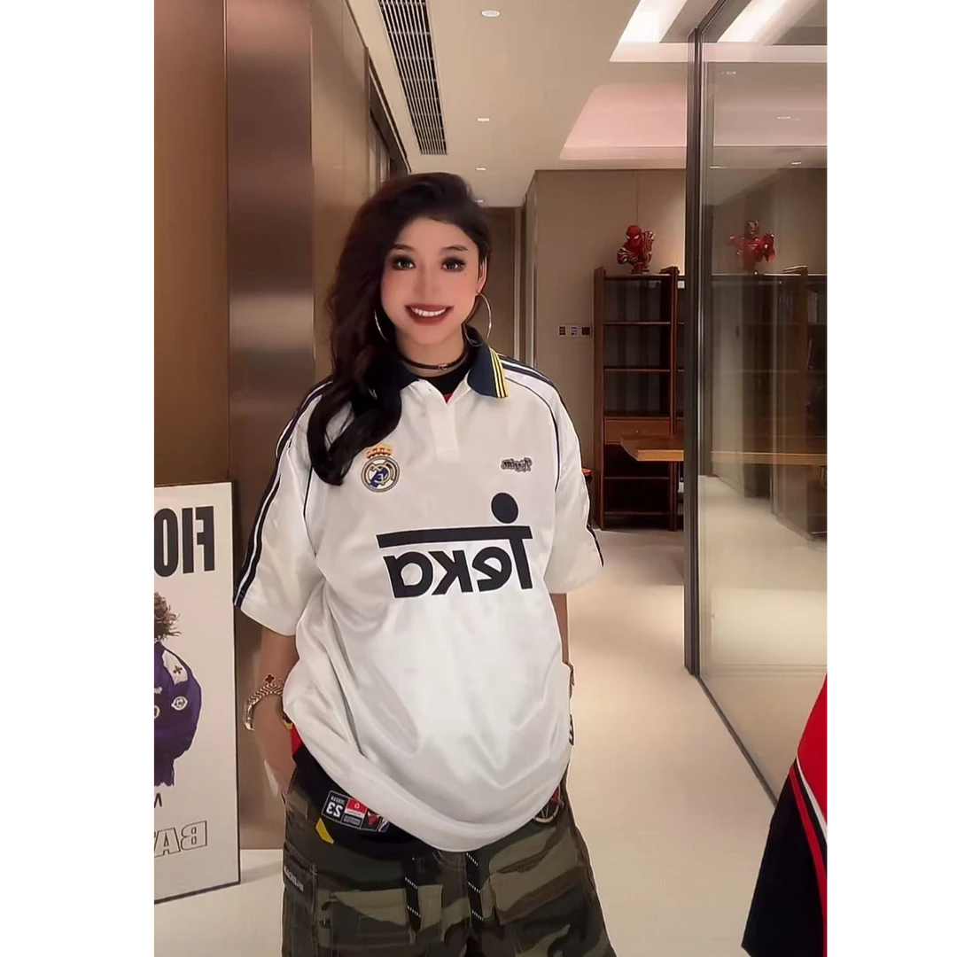 【复古皇马】--伯纳乌-99/00赛季-劳尔-潮流百搭美式球衣宽松圆翻领