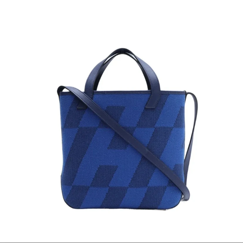 95新 Hermes/爱马仕 GGS爱马仕cabas27蓝色拼帆布/90057486