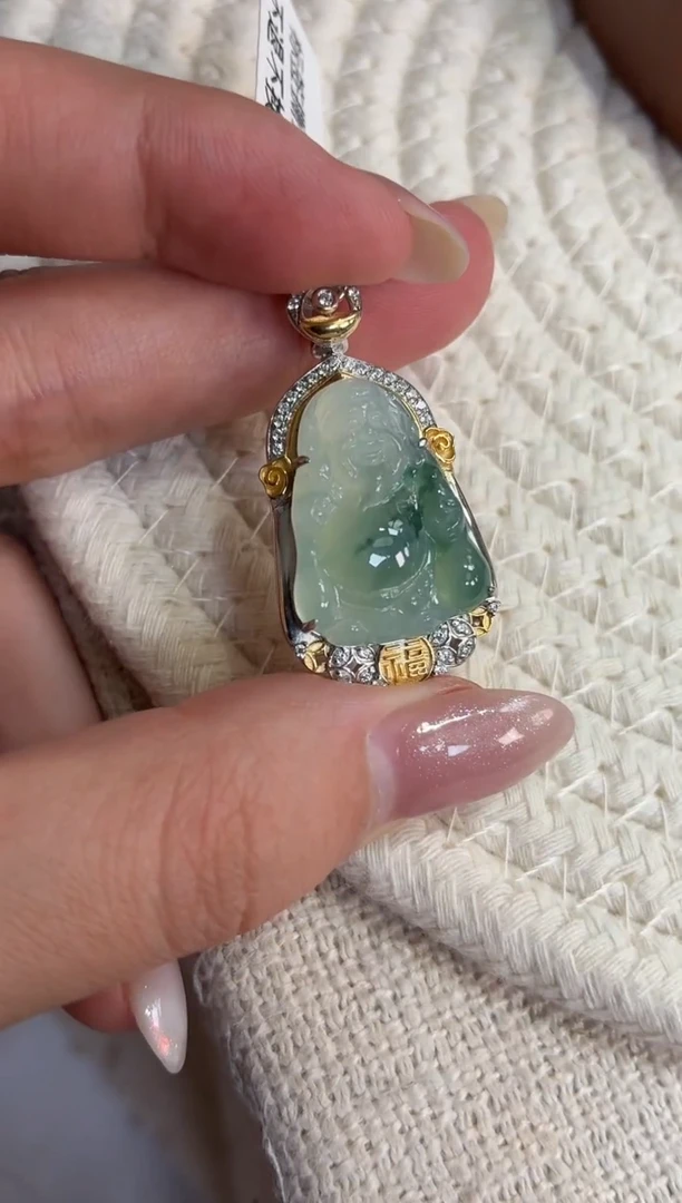 吊坠(不含链)银S925镶嵌翡翠财神