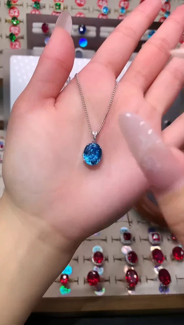 无吊坠925银典藏轻奢深海蓝色系精切莲花鸟巢切10*12银托吊坠赠链