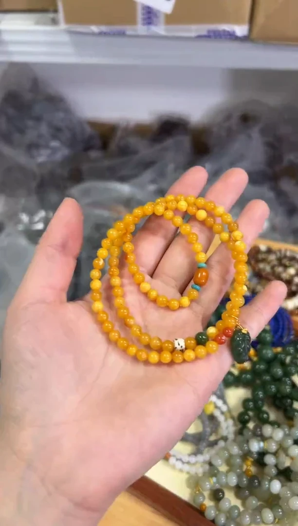 【闪购商品】蜜蜡手链银S925镶嵌老蜜蜡叶子银设计款多圈[0964]