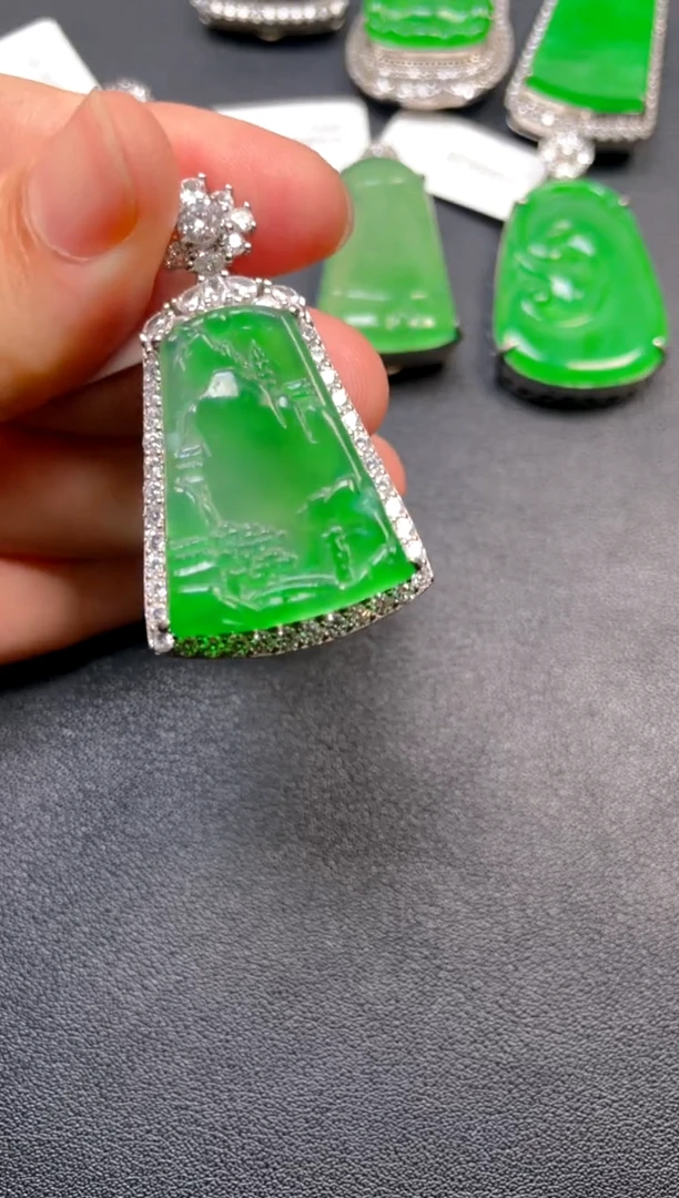 吊坠(不含链)银S925镶嵌翡翠吊坠