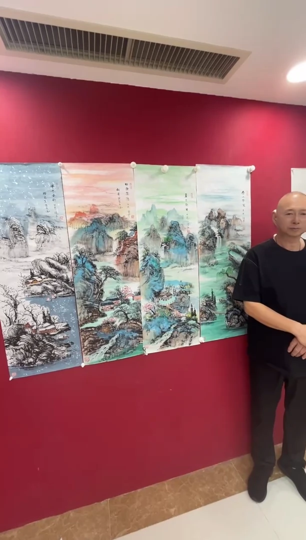 国画黄德中老师28×100㎝四条屏