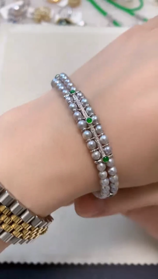 18K金镶嵌手链海水珍珠A14