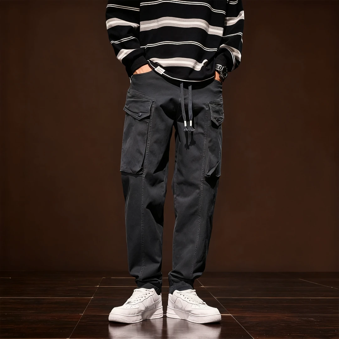 美式复古工装裤子男秋季户外多袋宽松男士休闲裤春秋潮牌束脚男裤