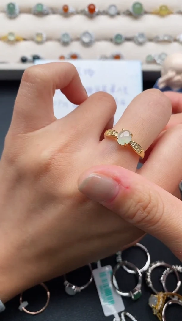 银S925镶嵌戒指翡翠缅甸天然A货翡翠111  4-6