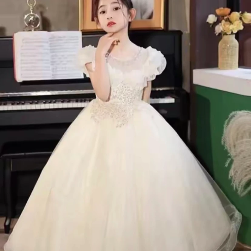 【芙蓉花开短袖】女童轻奢主持人晚礼服钢琴演出服儿童公主裙生日宴