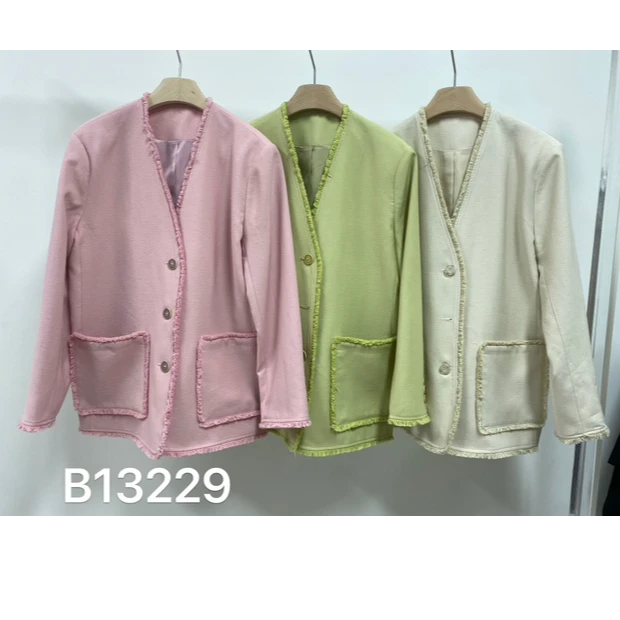 13229三色花边排扣大口袋设计v领外套