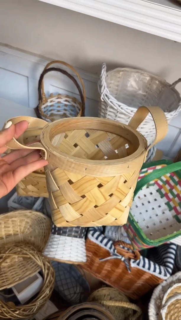 1****！微瑕捡漏水杉木双皮带小篮小号