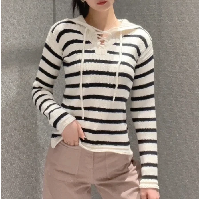 未使用 DIOR/迪奥 条纹字母海军领针织衫 214S27AM714  12181507