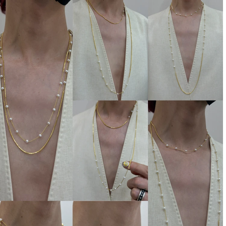 Sw.y 铜合金项链 七夕礼物蛇骨满天星珍珠项链长链毛衣链腰链