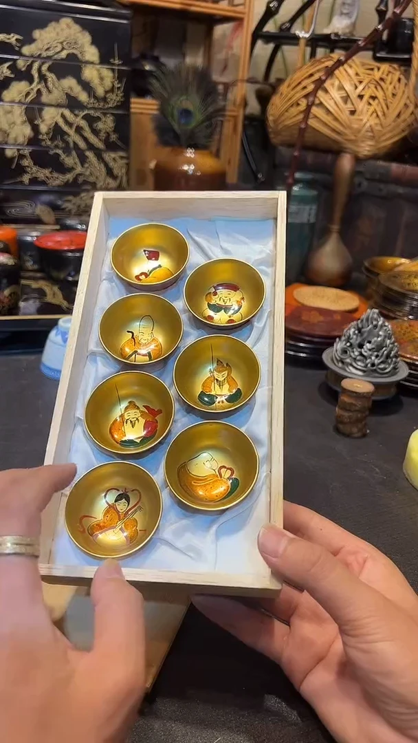 七福神金箔杯子 大漆漆器大漆漆器大漆漆器