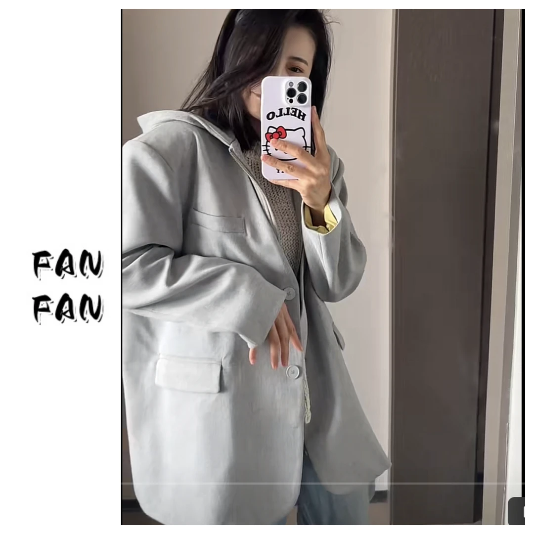 FANFAN  {轻熟简约风}假两件V领单排扣西装外套