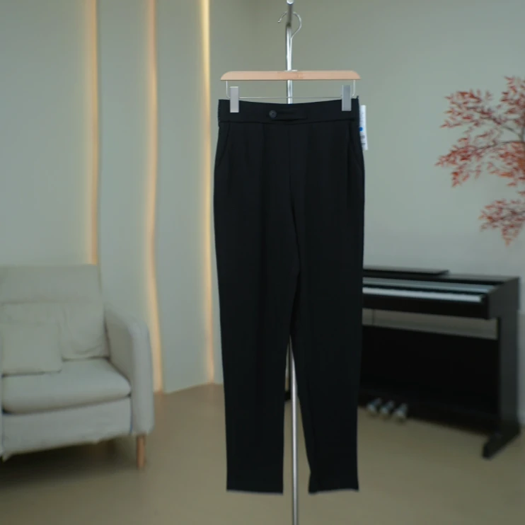 G637 松紧高腰百搭黑色直筒裤女 439A73