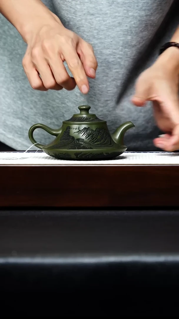 茶杯紫砂宜兴紫砂 云炉 260cc 绿泥 李志刚 h025