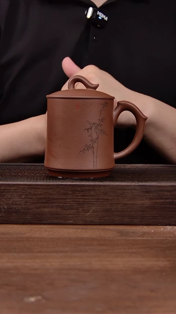 茶壶紫砂紫泥刻绘盖杯！！！一帆风顺