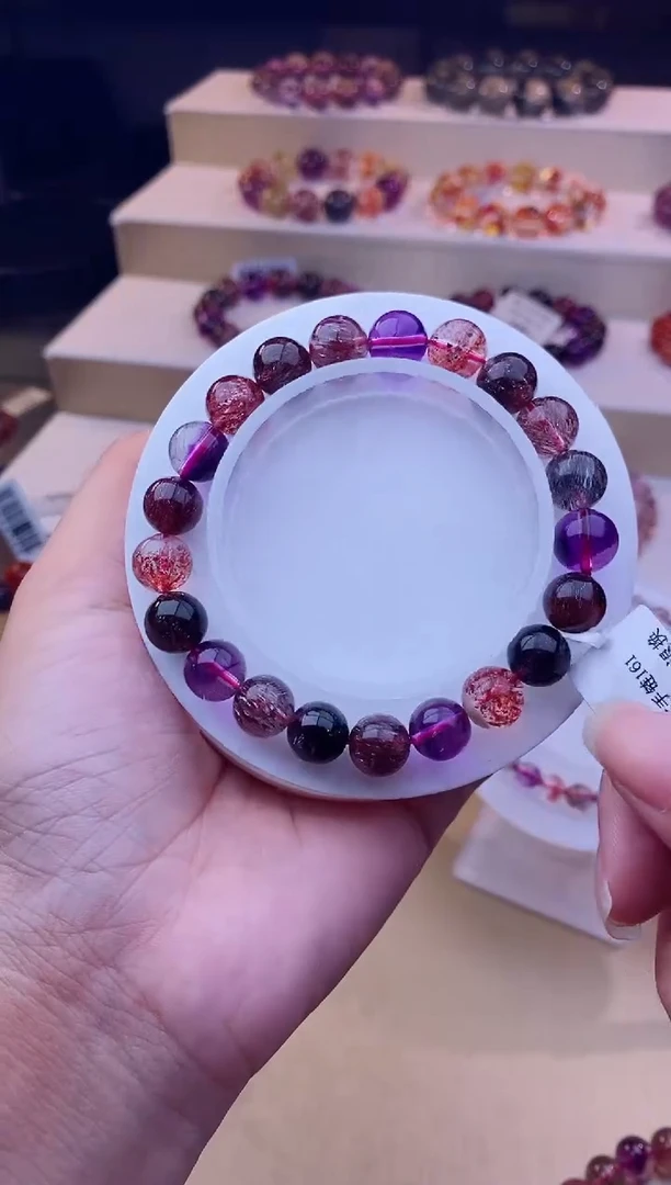 未镶嵌手链水晶黑加仑超七单圈9m+