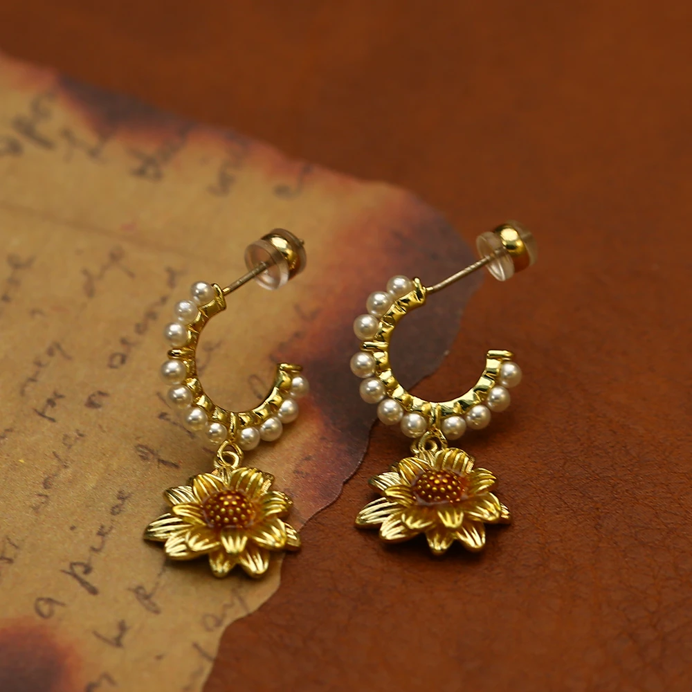 铜合金合成锆石耳饰 设计师《爱慕》复古小众金色耳环-4143古风镶嵌