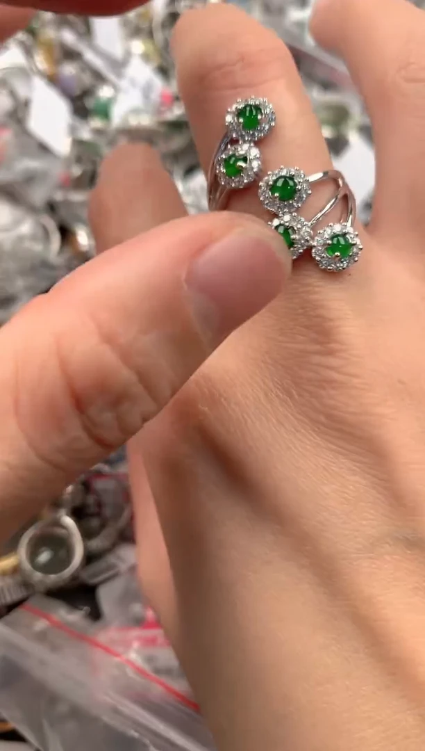 银S925镶嵌戒指翡翠555   6