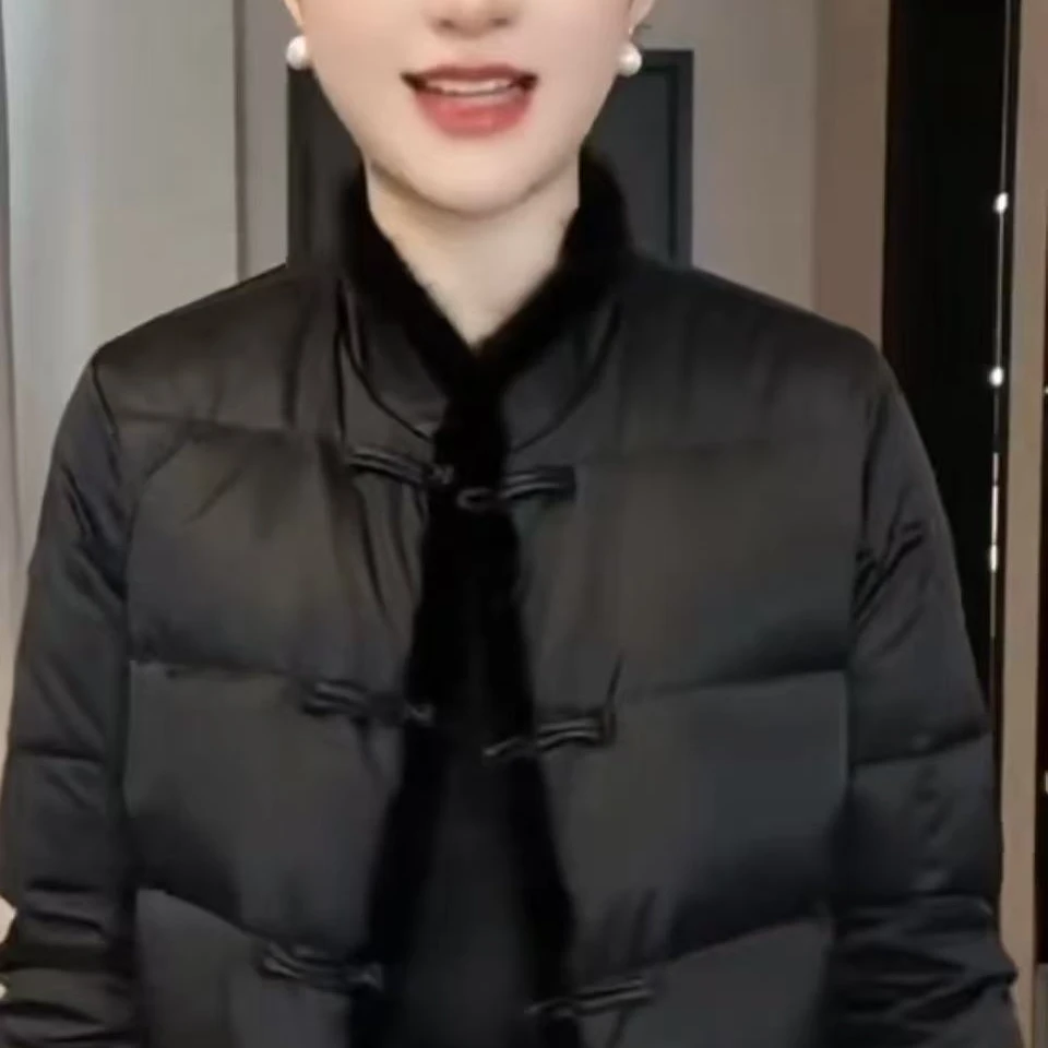 复古毛边新中式国风外套小个子短款加厚防寒保暖黑色棉服女冬季