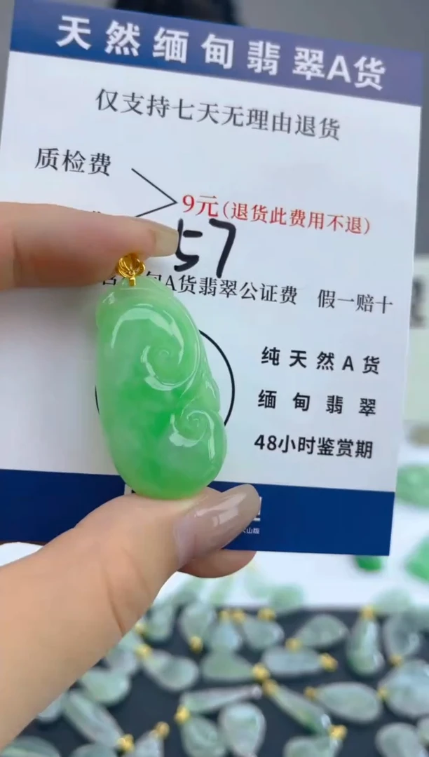 颈饰18K金镶嵌翡翠天然A货翡翠  57