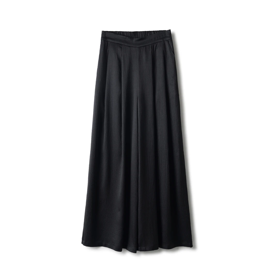 【黑珍珠】满分桑蚕丝香云纱 国风长款黑色显新瘦阔腿裤DX24AK0021