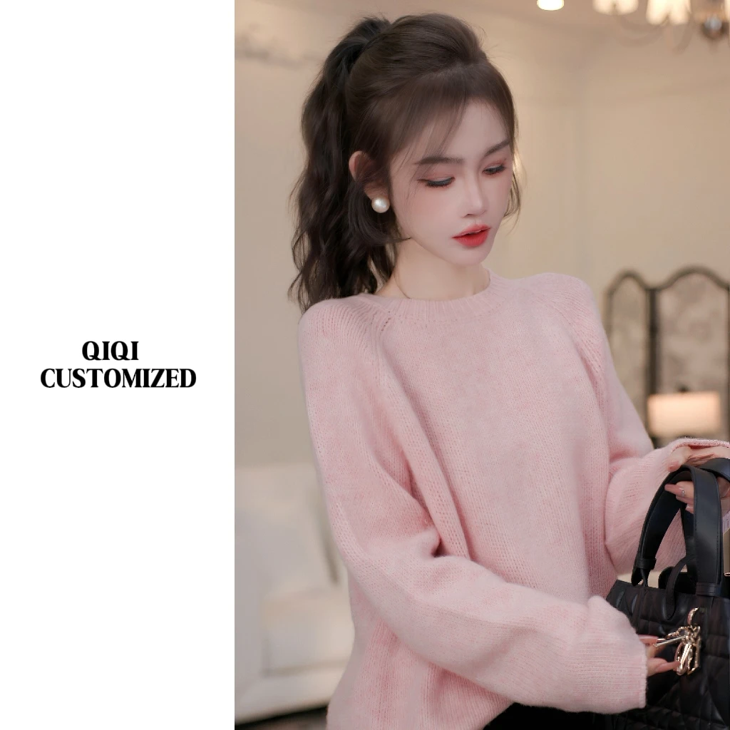 【戚戚高级定制】秋冬女慵懒感时尚减龄圆领宽松套头针织毛衣#8474