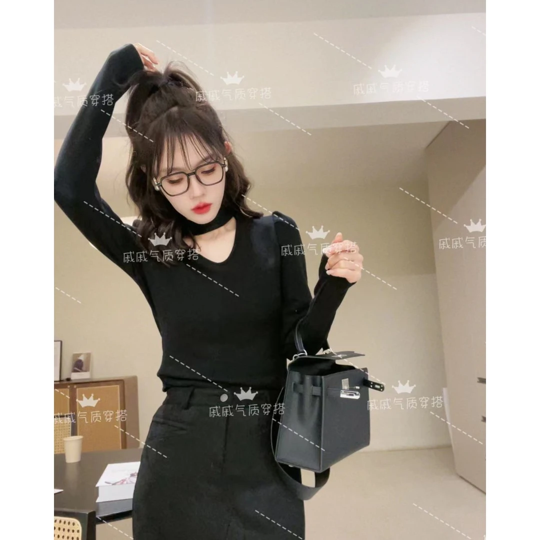 【戚戚定制】one day-秋冬复古甜辣磨毛加厚锁骨领小衫#66883