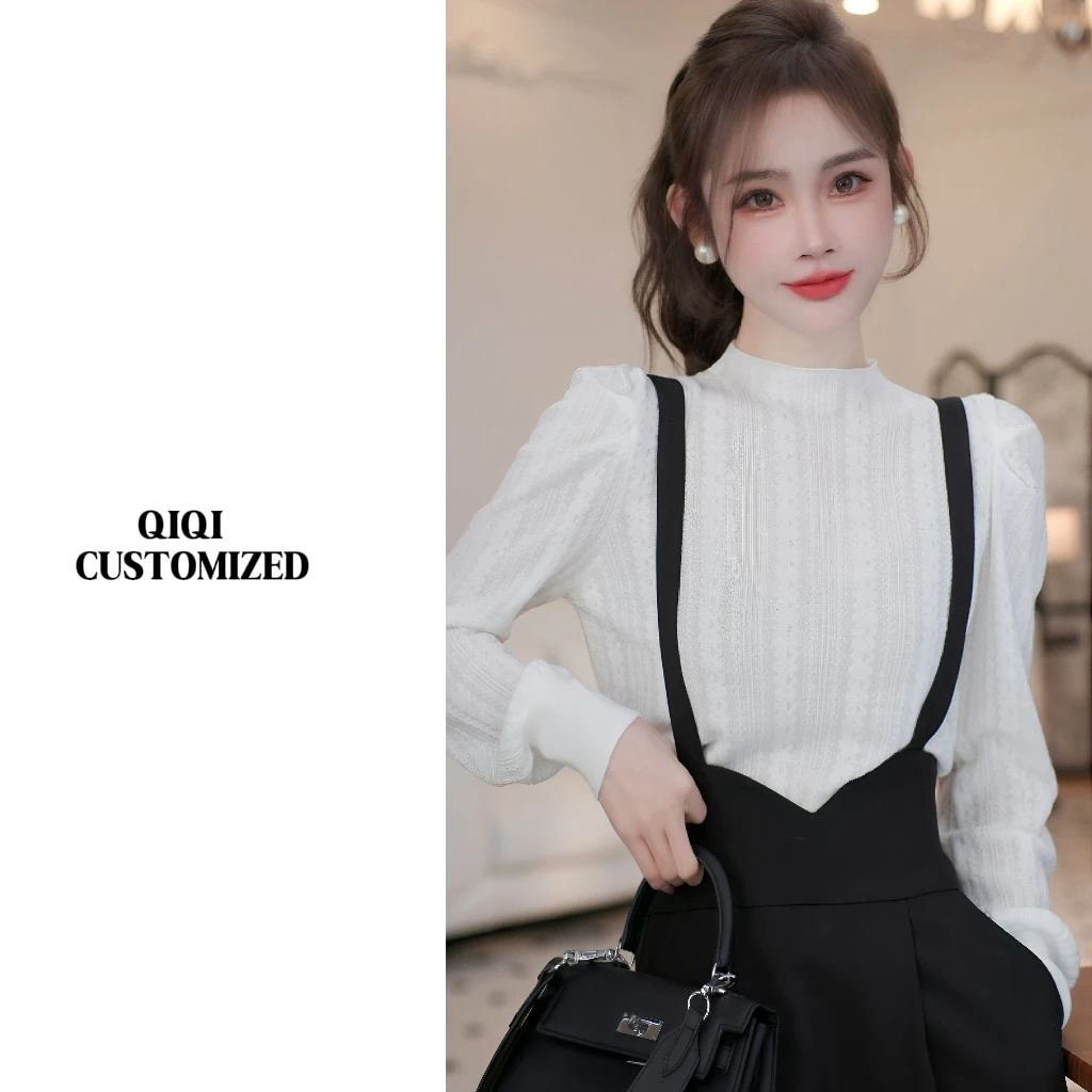 【戚戚高级定制】法式泡泡袖蕾丝提花氛围感温柔减龄小衫#8826