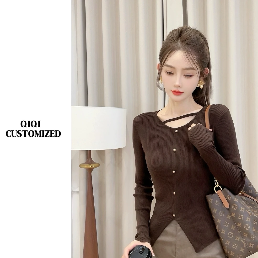 【戚戚高级定制】秋季女时尚高级巨舒服设计显瘦坑条针织小衫#8187